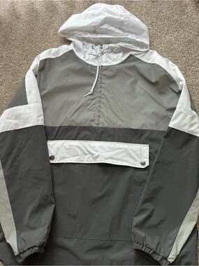 Empyre Men's Hooded Colorblock Windbreaker Jacket - Gray & White